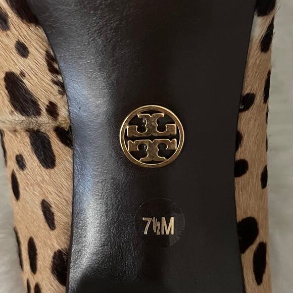 Tory Burch Heels Womens 7.5 Tan Black Leather Animal Print Cheetah‎ Calf Hair - Picture 11 of 14